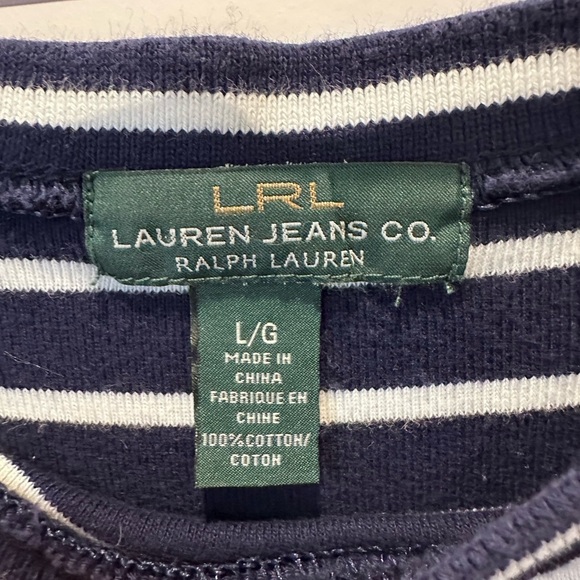 Ralph‎ Lauren Lauren Jeans Co. Navy Blue White Striped Cotton Jersey Dress Large - Picture 3 of 5